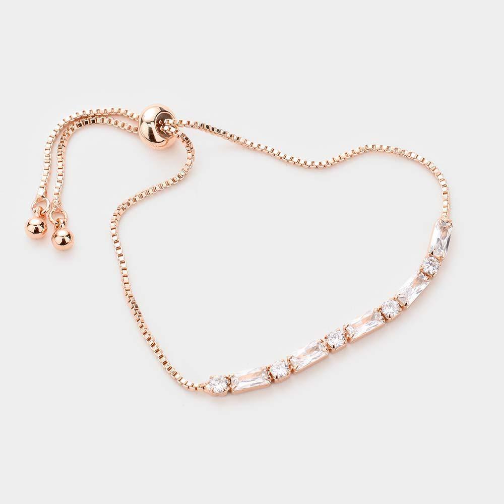 Rose Gold Baguette Cut CZ Cubic Zirconia Adjustable Evening Bracelet - Jewelry Store by Erik Rayo