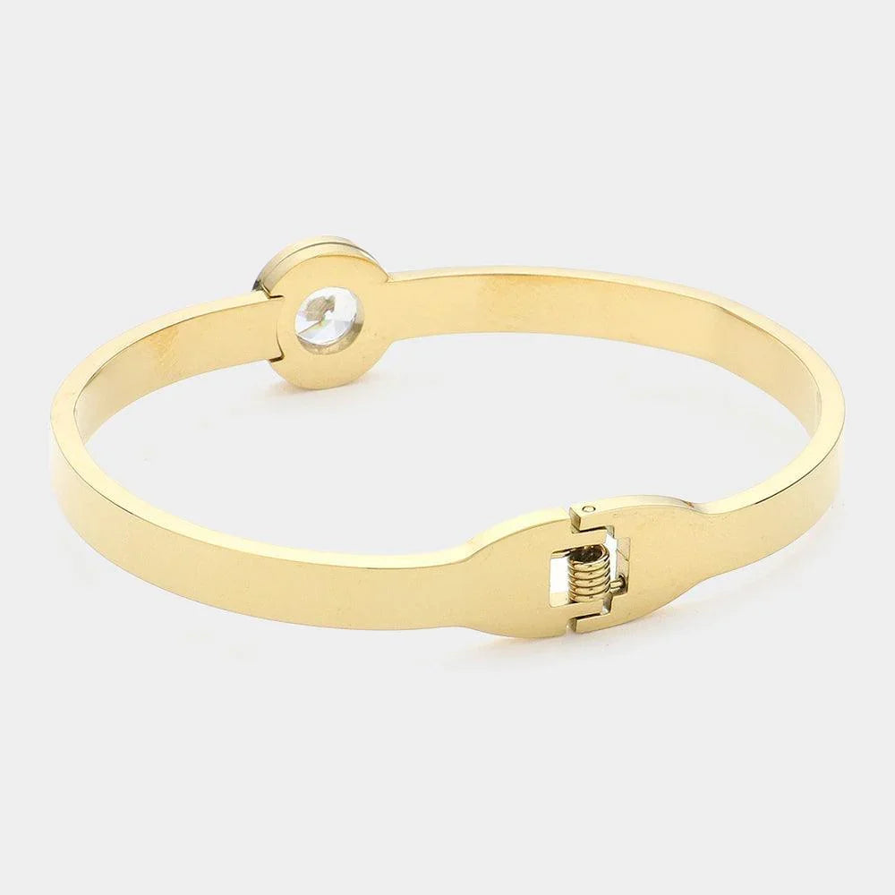 Blue Stainless Steel Round Stone Accented Baguette Stone Embellished Hinged Evening Bracelet - Jewelry Store by Erik Rayo
