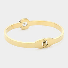 Load image into Gallery viewer, Blue Stainless Steel Round Stone Accented Baguette Stone Embellished Hinged Evening Bracelet
