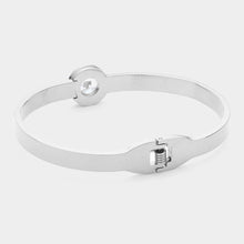 Load image into Gallery viewer, Silver Stainless Steel Round Stone Accented Baguette Stone Embellished Hinged Evening Bracelet
