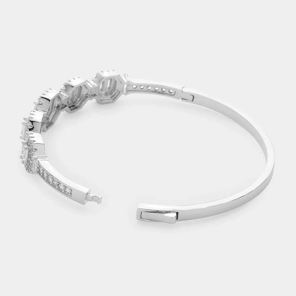 Silver Rectangle Stone Pointed Bangle Evening Bracelet - Jewelry Store by Erik Rayo