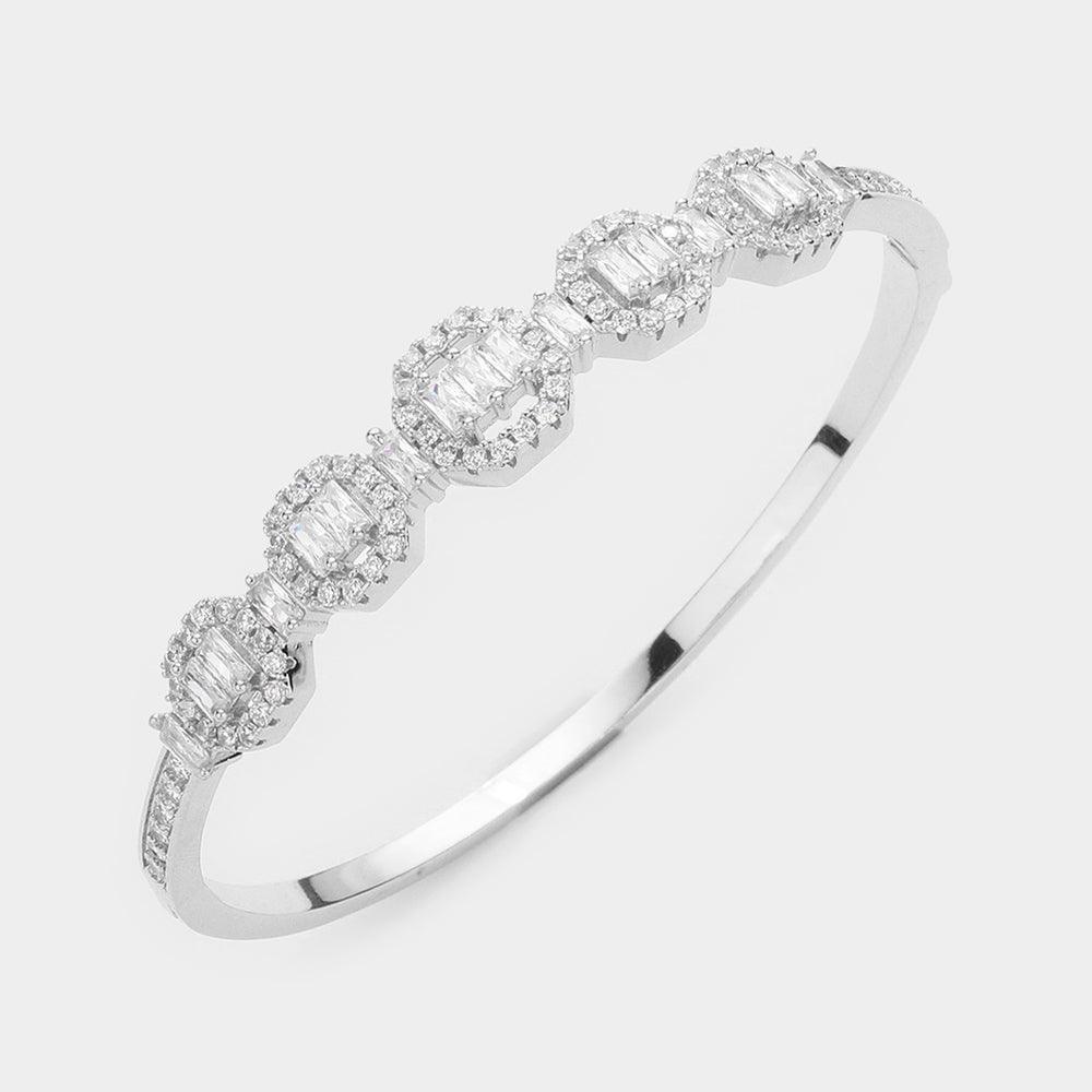 Silver Rectangle Stone Pointed Bangle Evening Bracelet - Jewelry Store by Erik Rayo