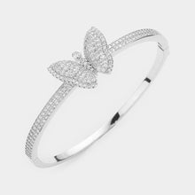 Load image into Gallery viewer, Silver Butterfly Accented Bangle Evening Bracelet
