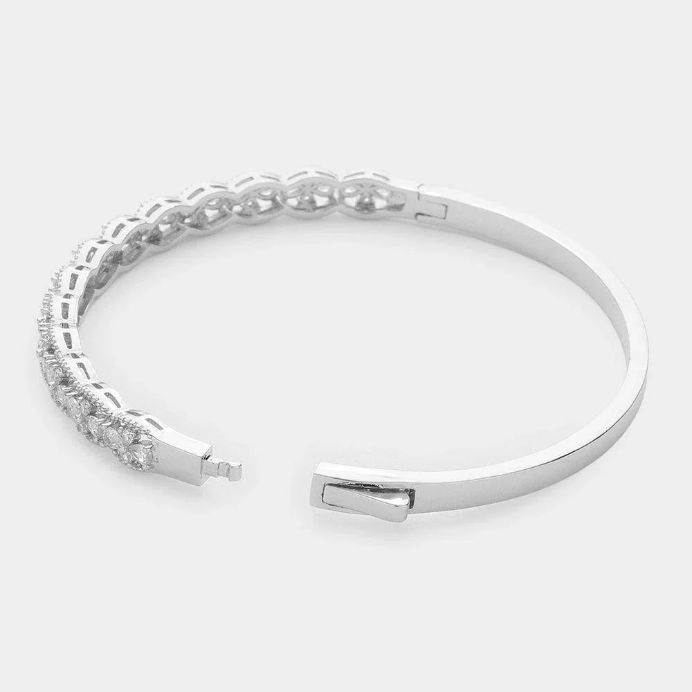 Silver Teardrop Round Stone Embellished Bangle Evening Bracelet - Jewelry Store by Erik Rayo