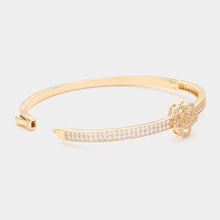 Load image into Gallery viewer, Gold CZ Stone Paved Flower Pointed Hinged Evening Bangle Bracelet
