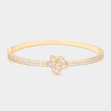 Load image into Gallery viewer, Gold CZ Stone Paved Flower Pointed Hinged Evening Bangle Bracelet
