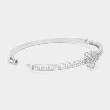 Load image into Gallery viewer, Silver CZ Stone Paved Flower Pointed Hinged Evening Bangle Bracelet
