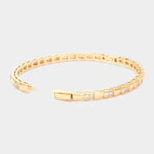 Load image into Gallery viewer, Gold CZ Stone Pointed Abstract Metal Hinged Evening Bangle Bracelet
