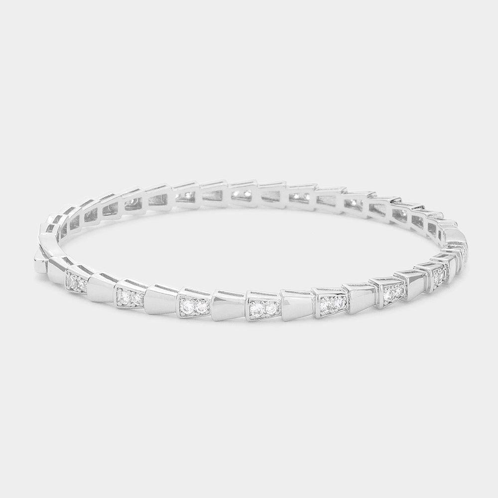Silver CZ Stone Pointed Abstract Metal Hinged Evening Bangle Bracelet - Jewelry Store by Erik Rayo
