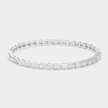 Load image into Gallery viewer, Silver CZ Stone Pointed Abstract Metal Hinged Evening Bangle Bracelet
