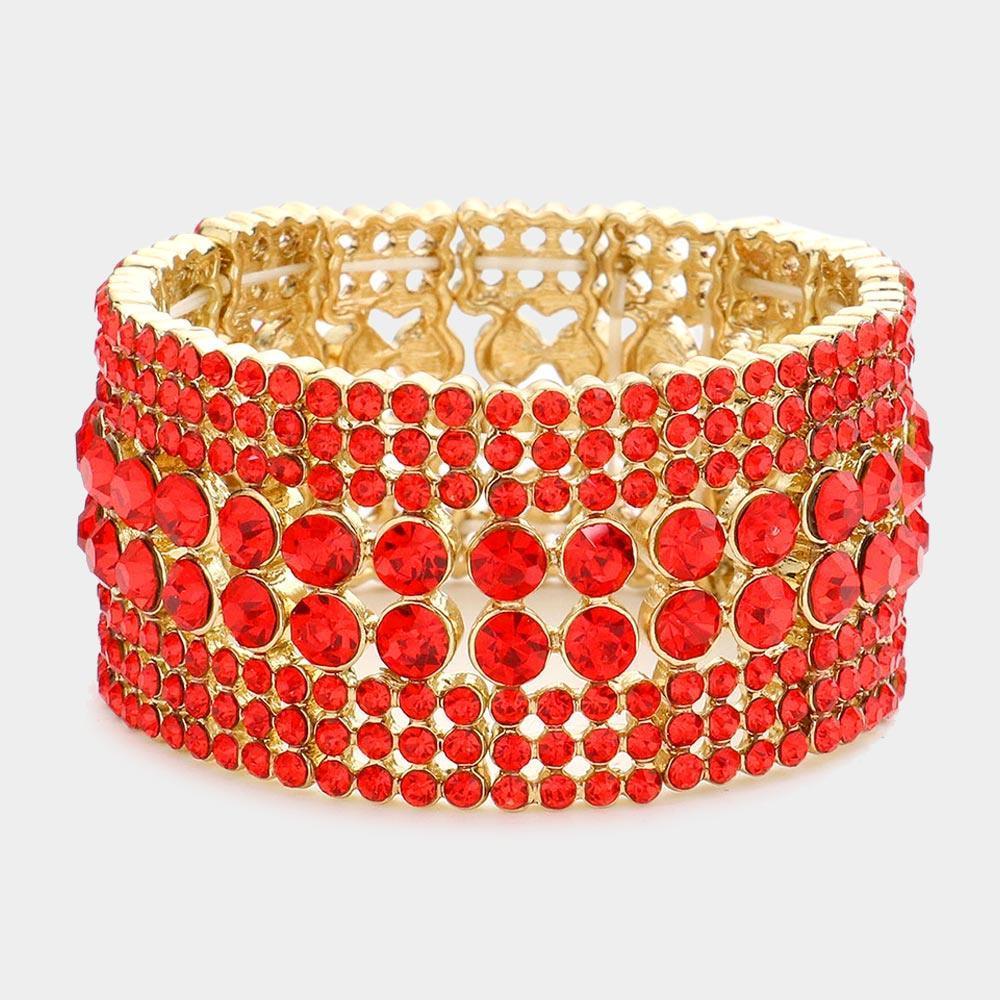 Red Crystal rhinestone stretch evening bracelet - Jewelry Store by Erik Rayo