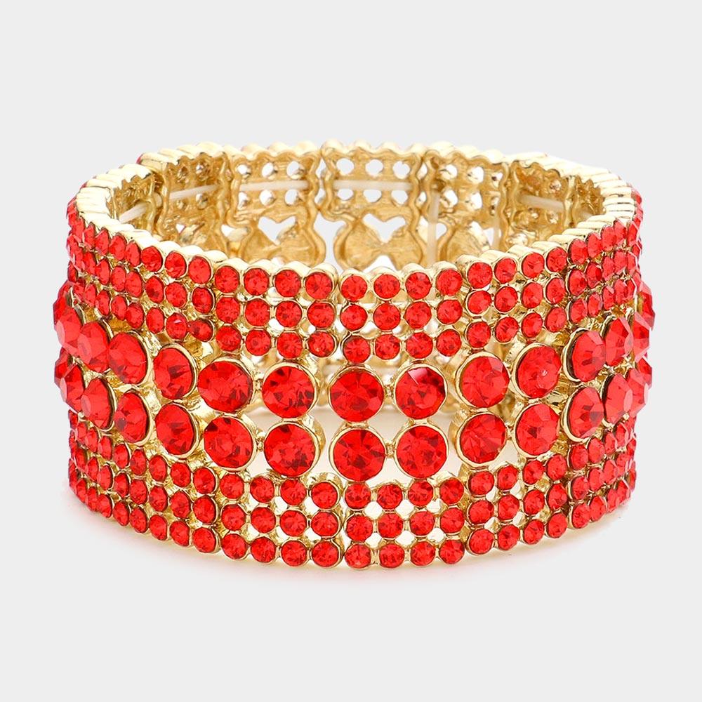 Red Crystal rhinestone stretch evening bracelet