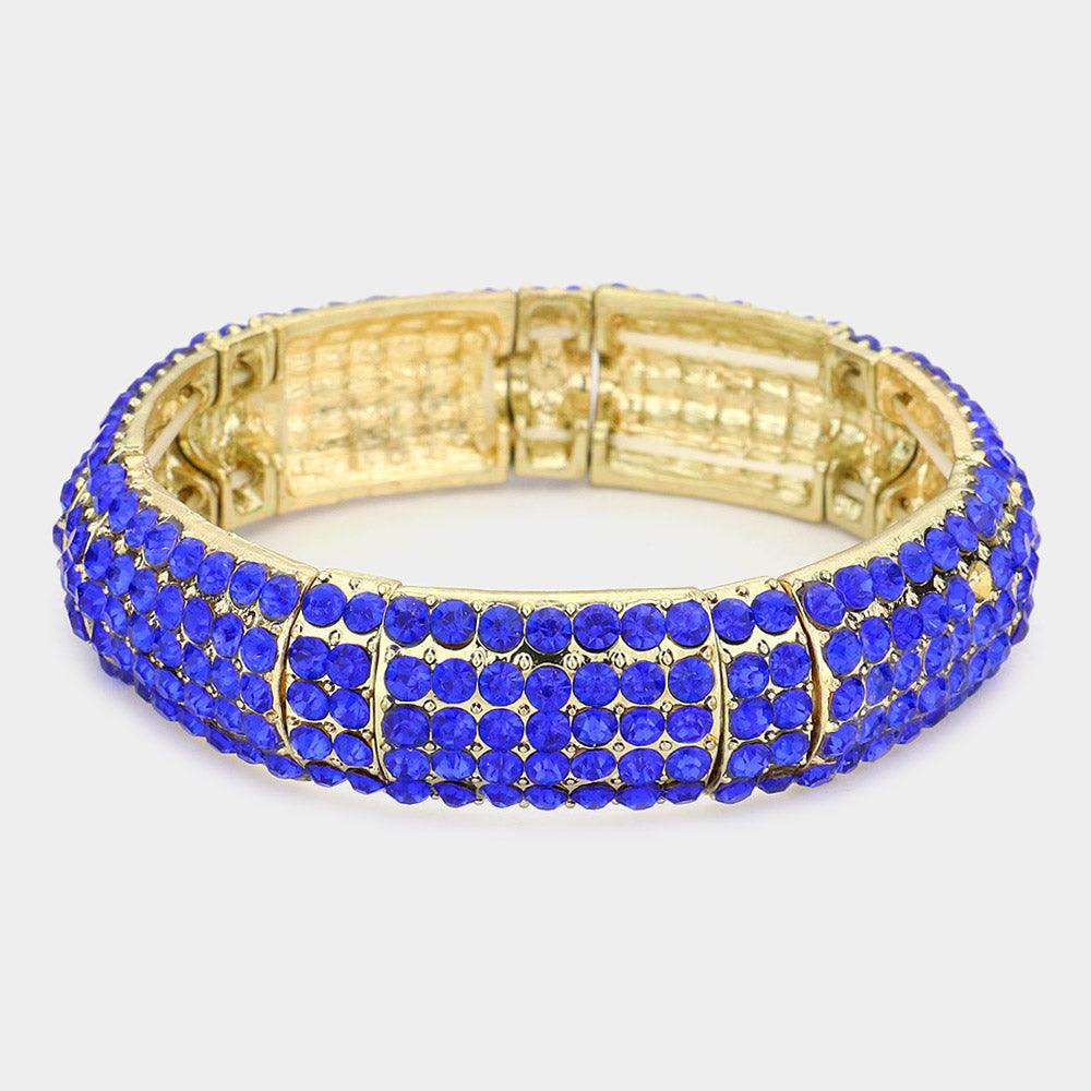 Blue Rhinestone pave stretch evening bracelet