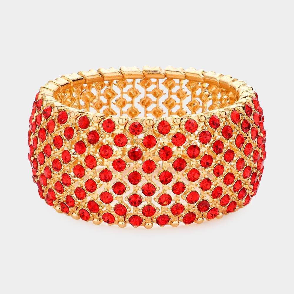 Red Round Rhinestone Crystal Evening Stretch Bracelet - Jewelry Store by Erik Rayo