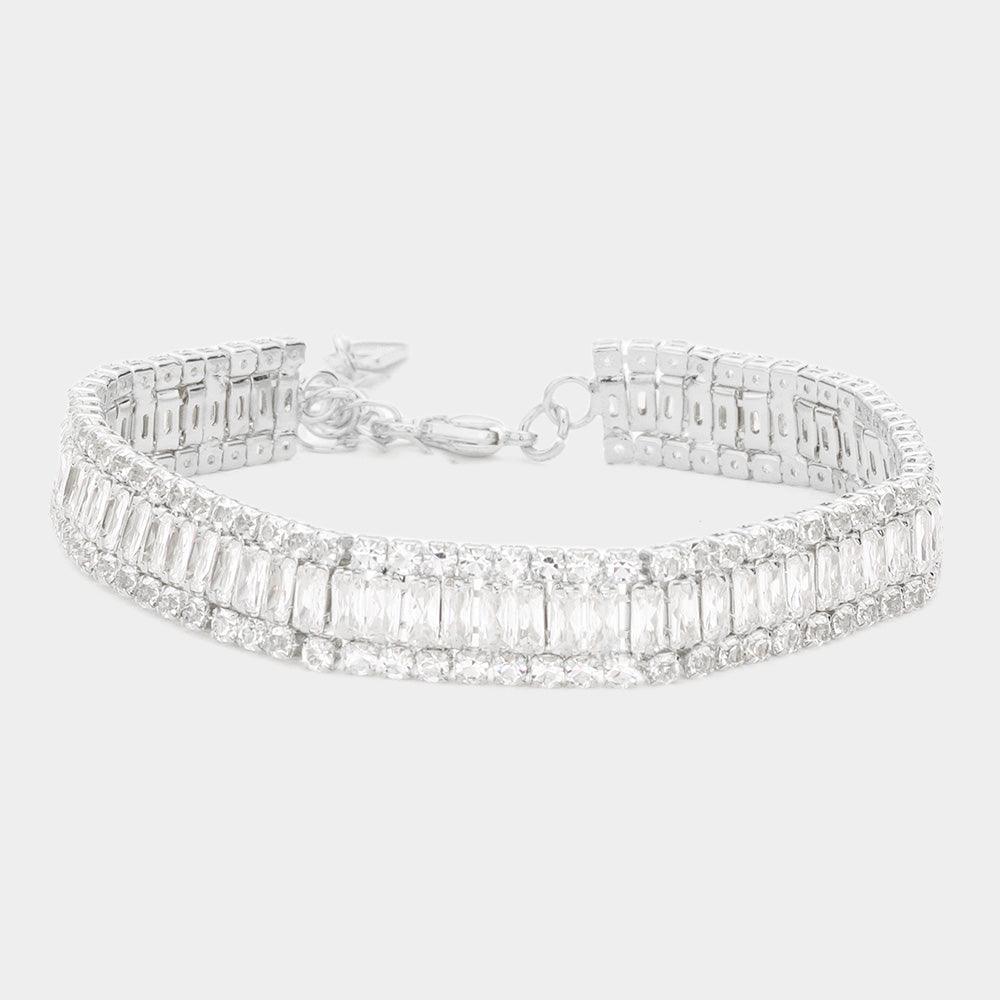 Silver Crystal Rhinestone Evening Bracelet