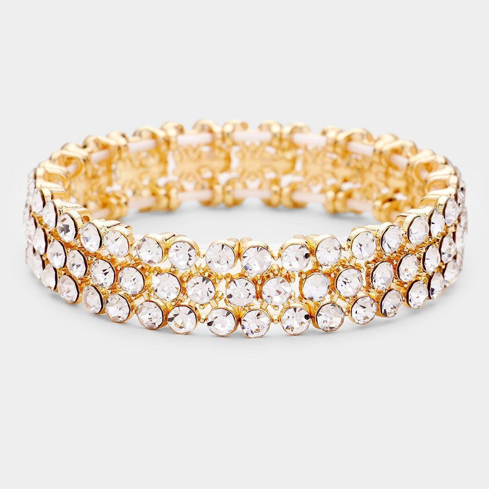 Gold Rhinestone Statement Stretch Evening Bracelet - Jewelry Store by Erik Rayo
