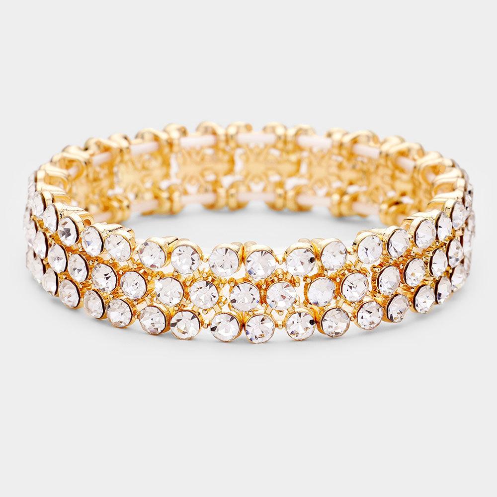 Gold Rhinestone Statement Stretch Evening Bracelet