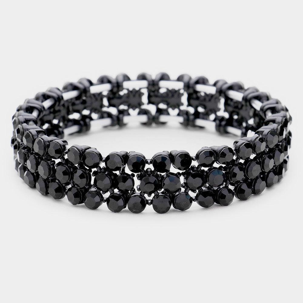 Hematite Rhinestone Statement Stretch Evening Bracelet - Jewelry Store by Erik Rayo