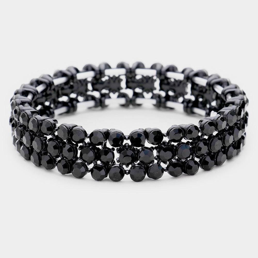 Hematite Rhinestone Statement Stretch Evening Bracelet