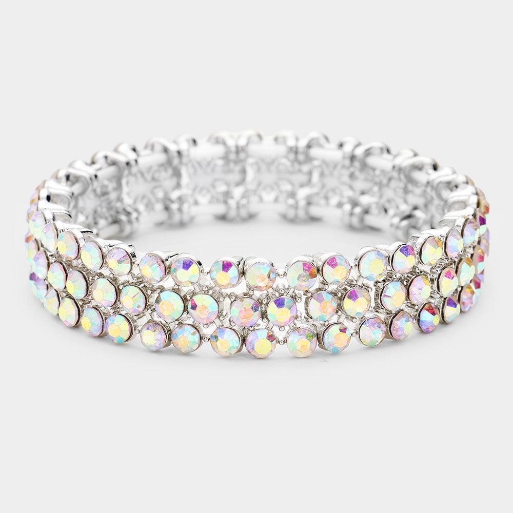 Silver Rhinestone Statement Stretch Evening Bracelet - Jewelry Store by Erik Rayo
