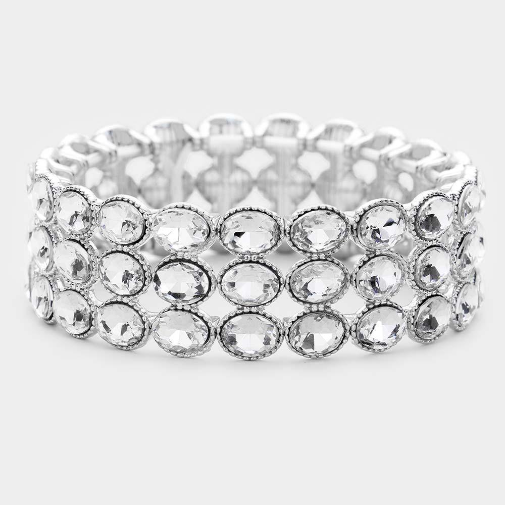 Silver Triple Row Crystal Evening Stretch Bracelet - Jewelry Store by Erik Rayo