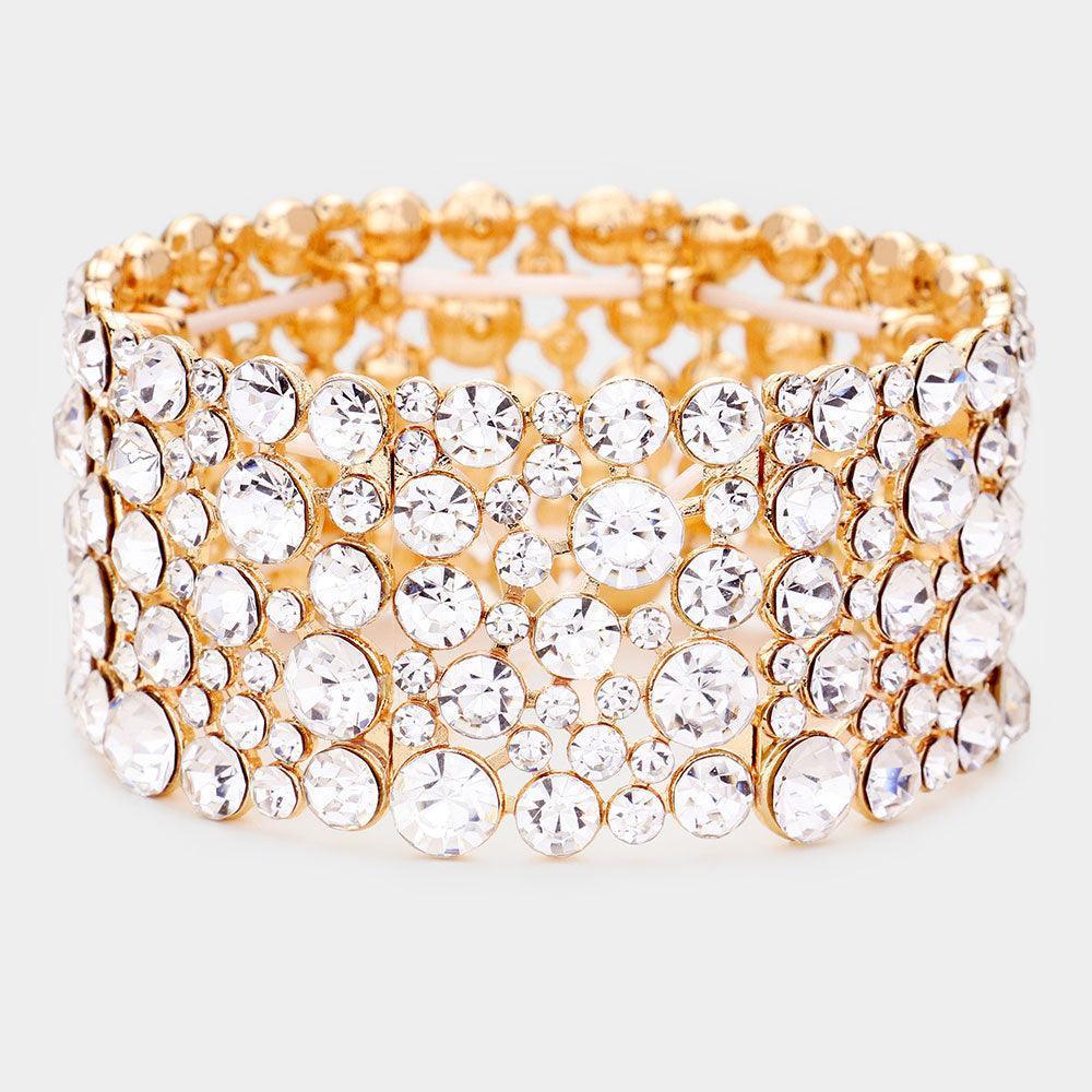 Gold Bubble Round Stone Cluster Evening Stretch Bracelet - Jewelry Store by Erik Rayo