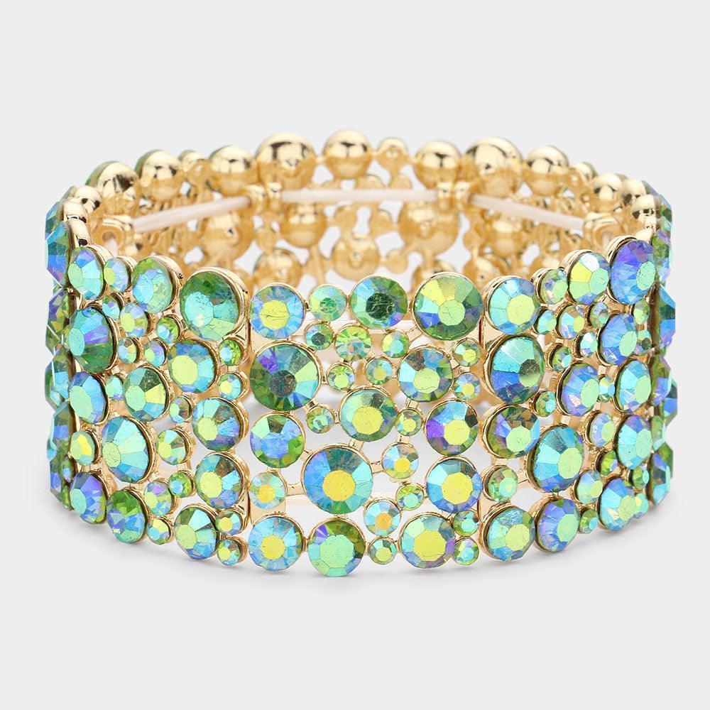 Green Bubble Round Stone Cluster Evening Stretch Bracelet - Jewelry Store by Erik Rayo