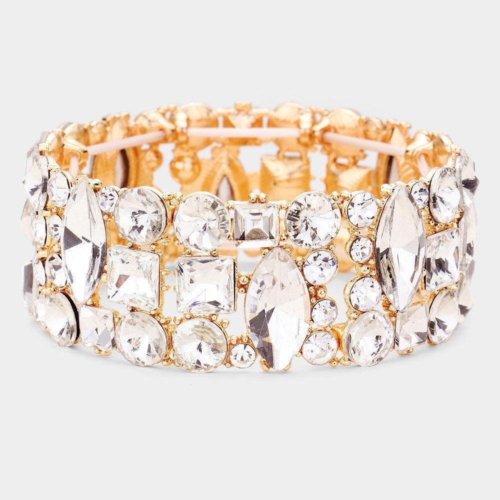 Gold Geometric Stone Cluster Evening Stretch Bracelet - Jewelry Store by Erik Rayo