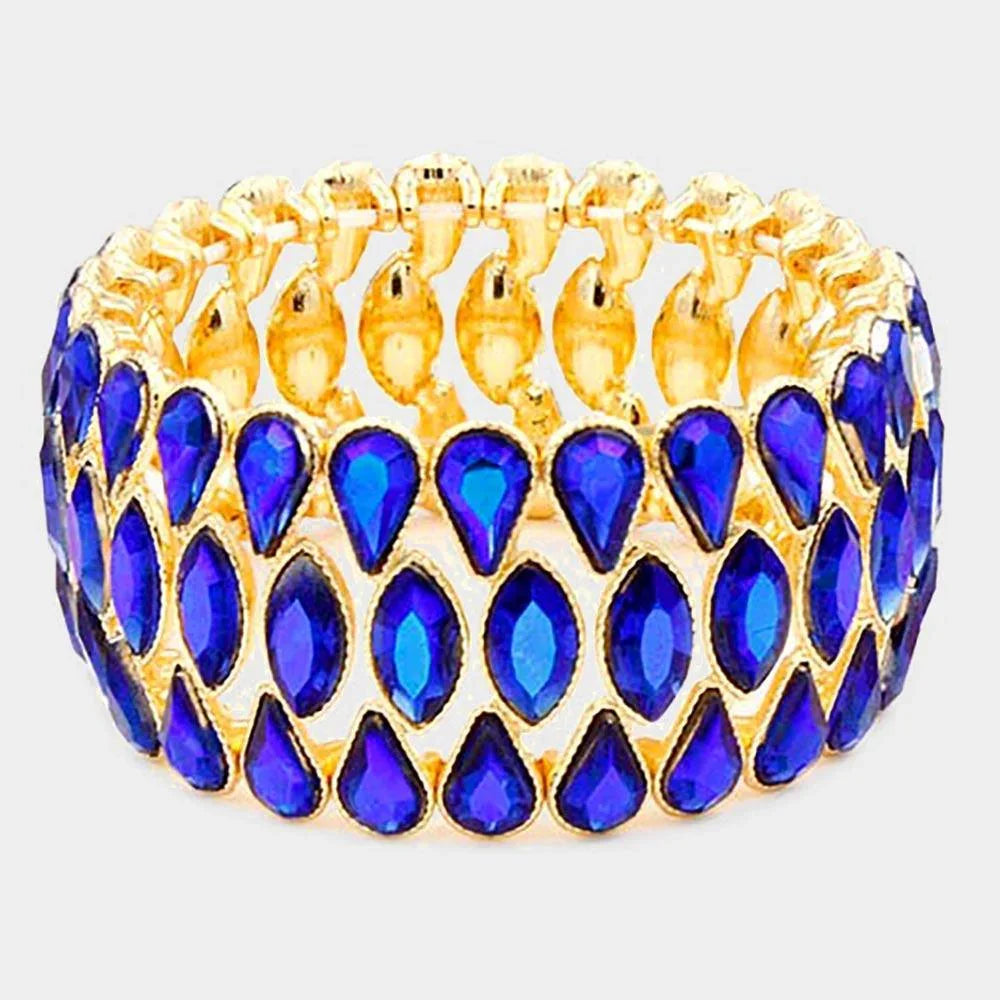 Blue Teardrop Marquise Stone Cluster Stretch Evening Bracelet - Jewelry Store by Erik Rayo