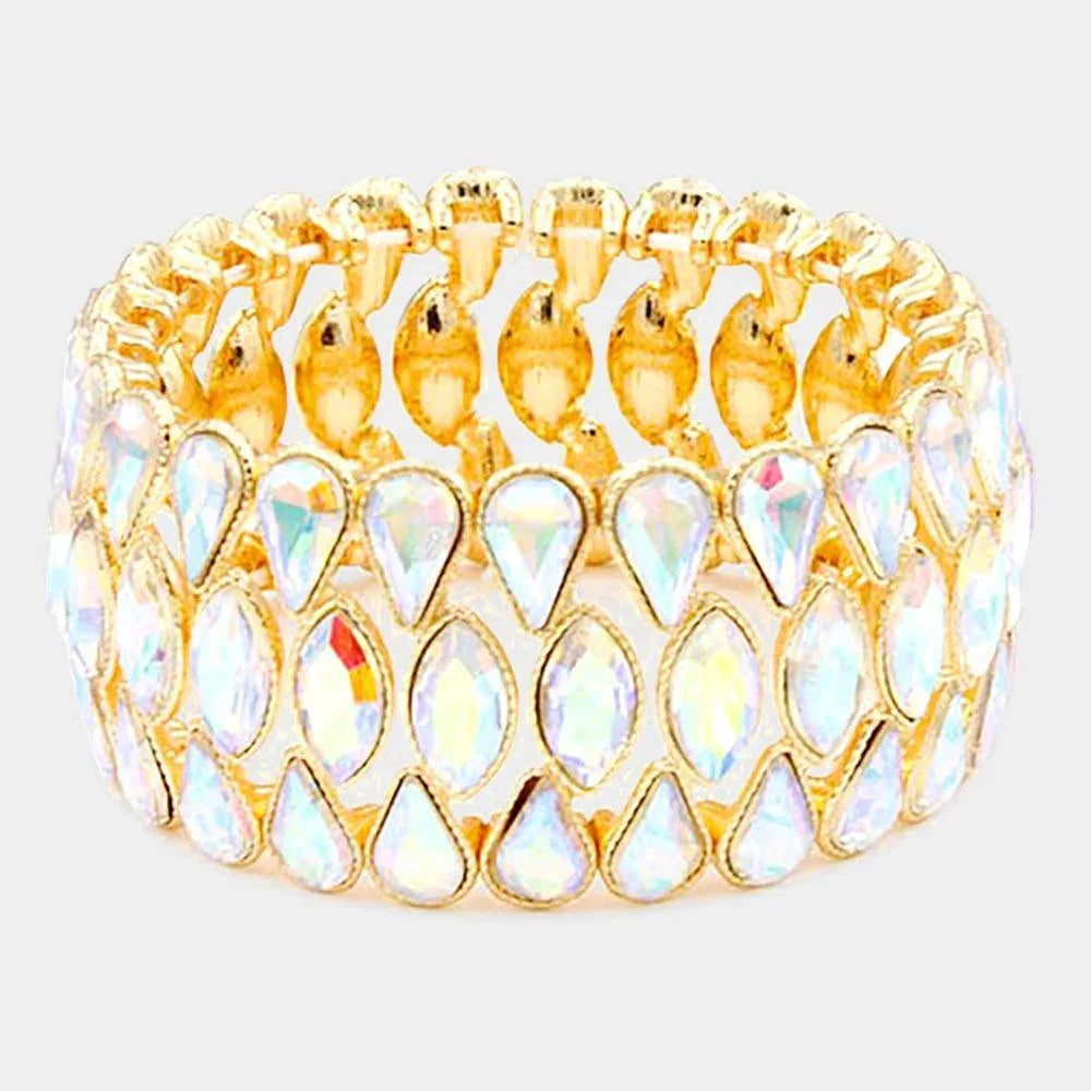 Gold Teardrop Marquise Stone Cluster Stretch Evening Bracelet - Jewelry Store by Erik Rayo