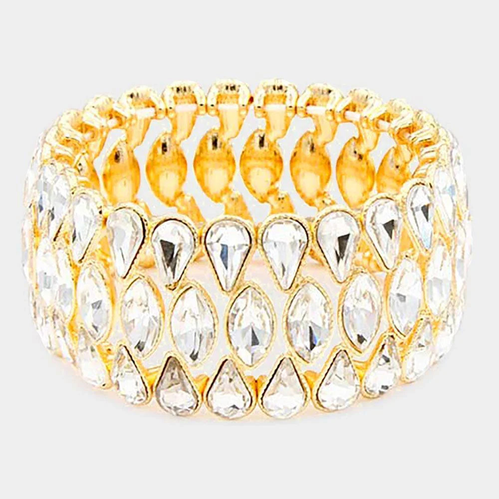 Gold Teardrop Marquise Stone Cluster Stretch Evening Bracelet - Jewelry Store by Erik Rayo