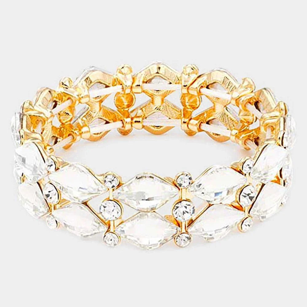 Gold Petal Stone Cluster Stretch Evening Bracelet - Jewelry Store by Erik Rayo