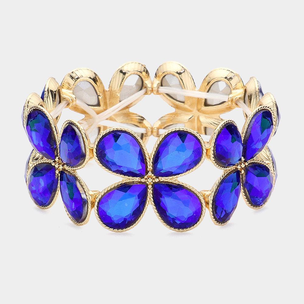Blue Teardrop Stone Cluster Stretch Evening Bracelet - Jewelry Store by Erik Rayo