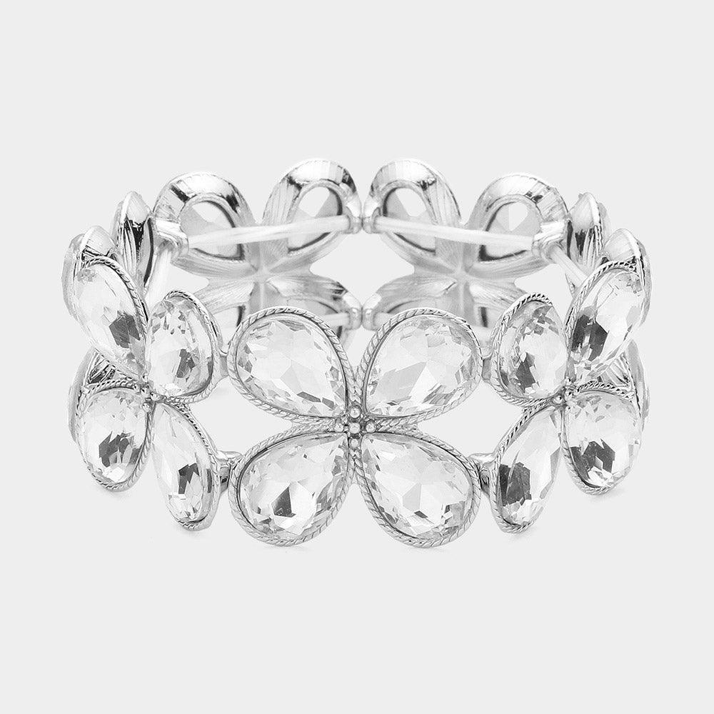 Clear Teardrop Stone Cluster Stretch Evening Bracelet - Jewelry Store by Erik Rayo