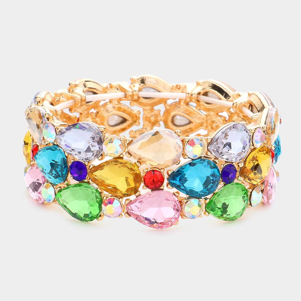Teardrop Stone Cluster Stretch Evening Bracelet