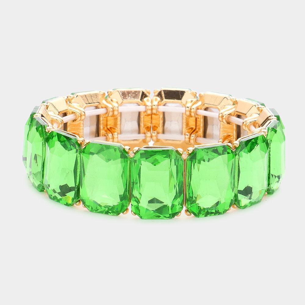 Green Emerald Cut Stone Stretch Evening Bracelet
