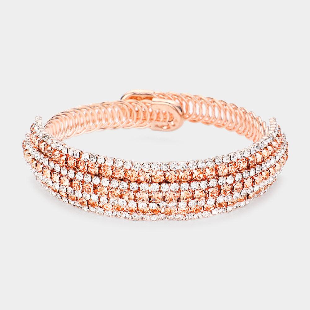 Peach Rhinestone Pave Evening Bracelet