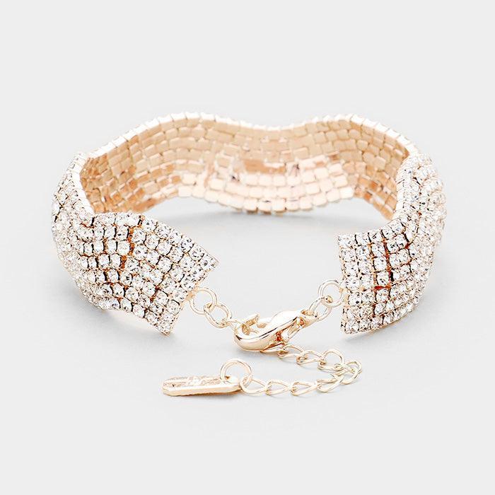Rose Gold Wavy Crystal Rhinestone Pave Evening Bracelet - Jewelry Store by Erik Rayo
