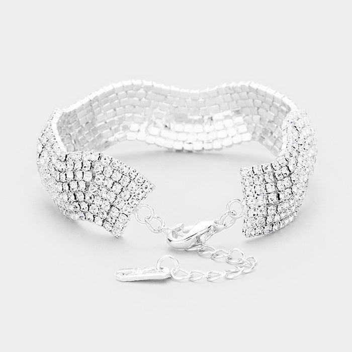 Silver Wavy Crystal Rhinestone Pave Evening Bracelet - Jewelry Store by Erik Rayo