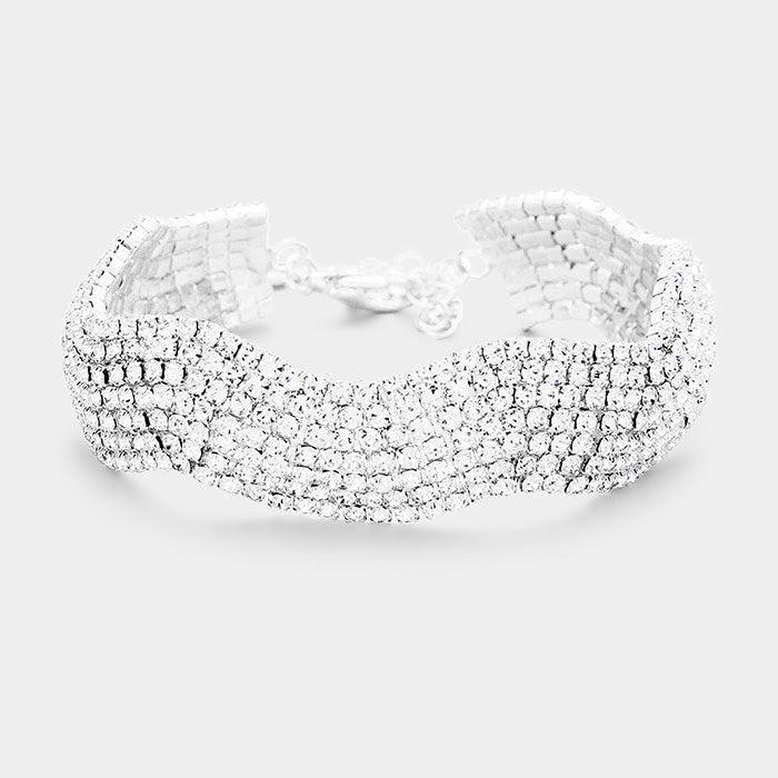 Silver Wavy Crystal Rhinestone Pave Evening Bracelet - Jewelry Store by Erik Rayo