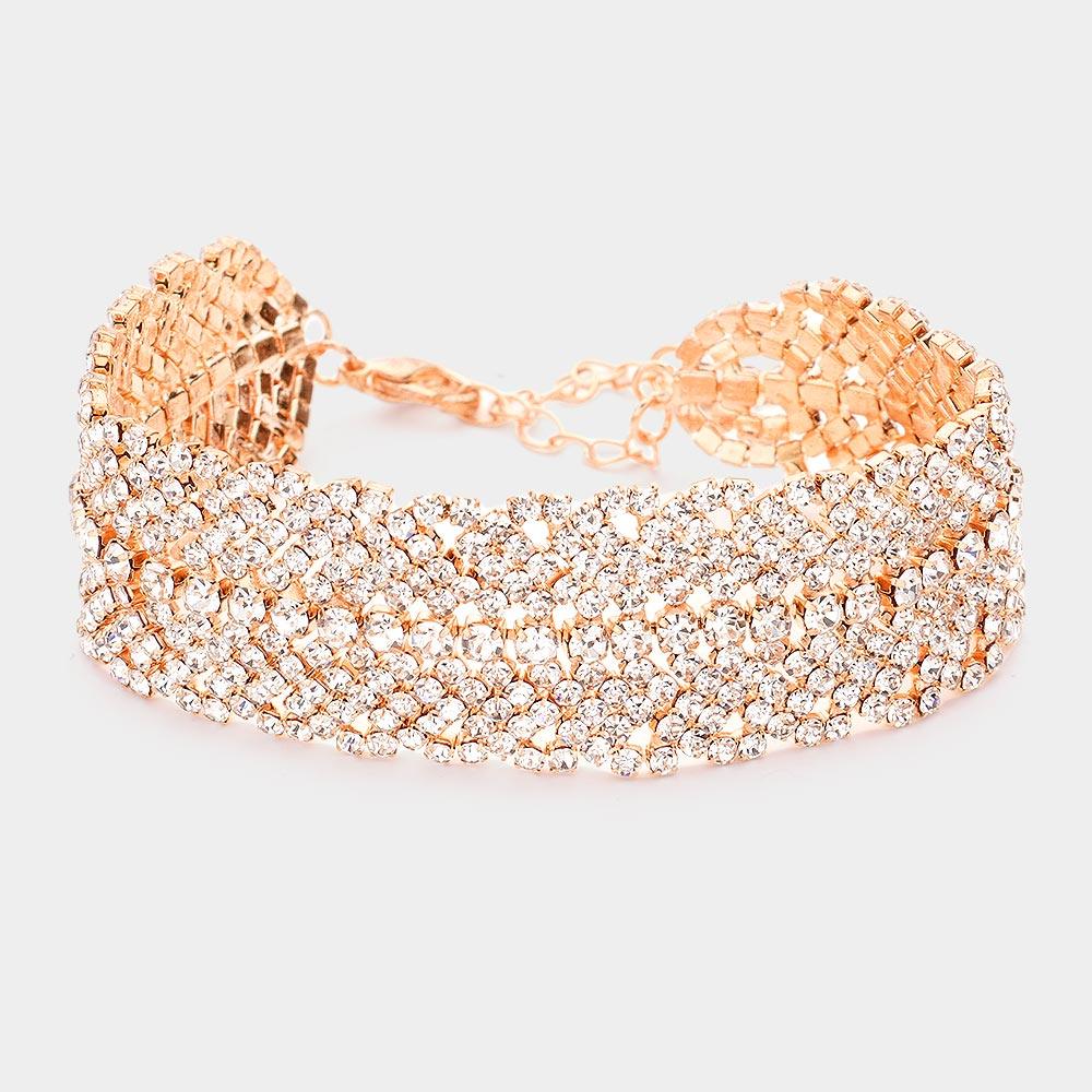 Rose Gold Rhinestone Evening Bracelet