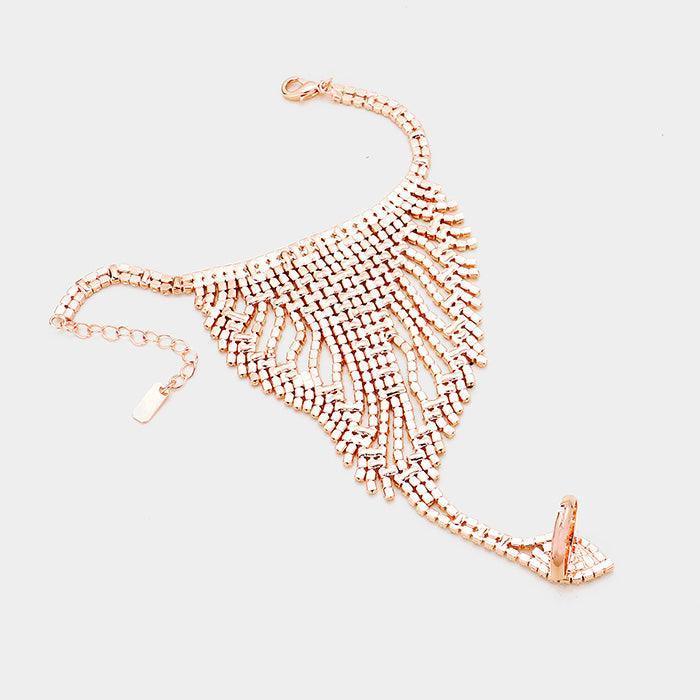 Rose Gold Crystal Rhinestone Pave Hand Chain Evening Bracelet - Jewelry Store by Erik Rayo