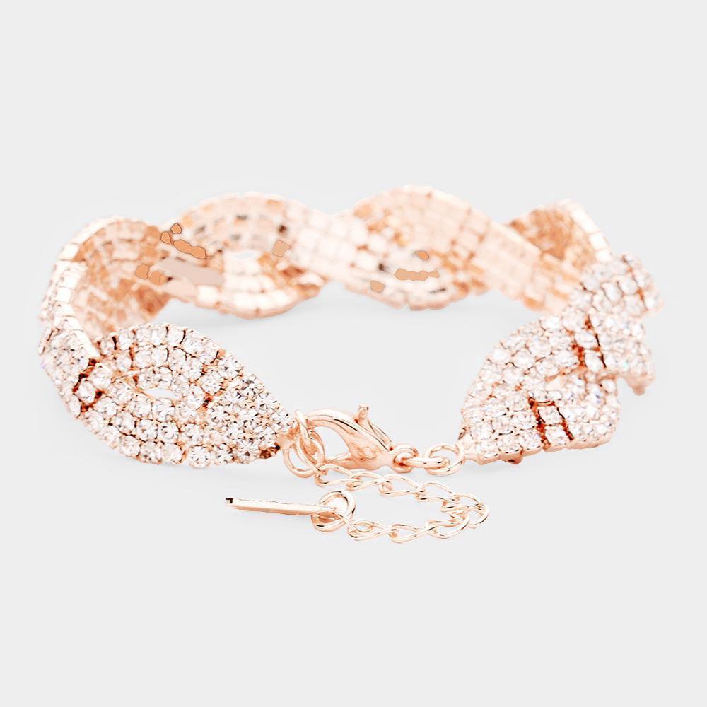 Rose Gold Rhinestone Pave Braid Evening Bracelet - Jewelry Store by Erik Rayo