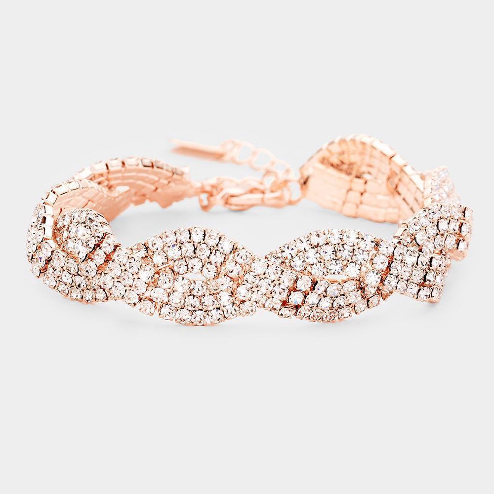 Rose Gold Rhinestone Pave Braid Evening Bracelet - Jewelry Store by Erik Rayo