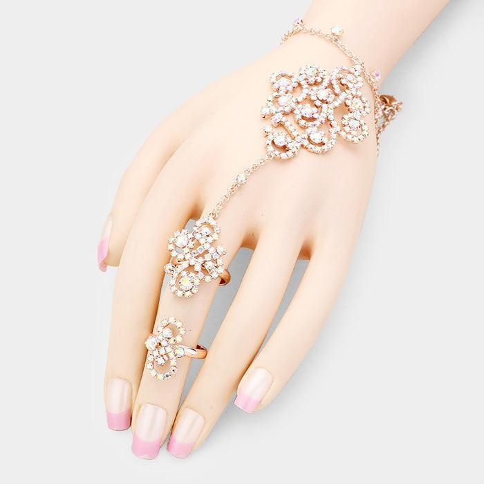 Rose Gold Pave Crystal Rhinestone Hand Chain Evening Bracelet - Jewelry Store by Erik Rayo