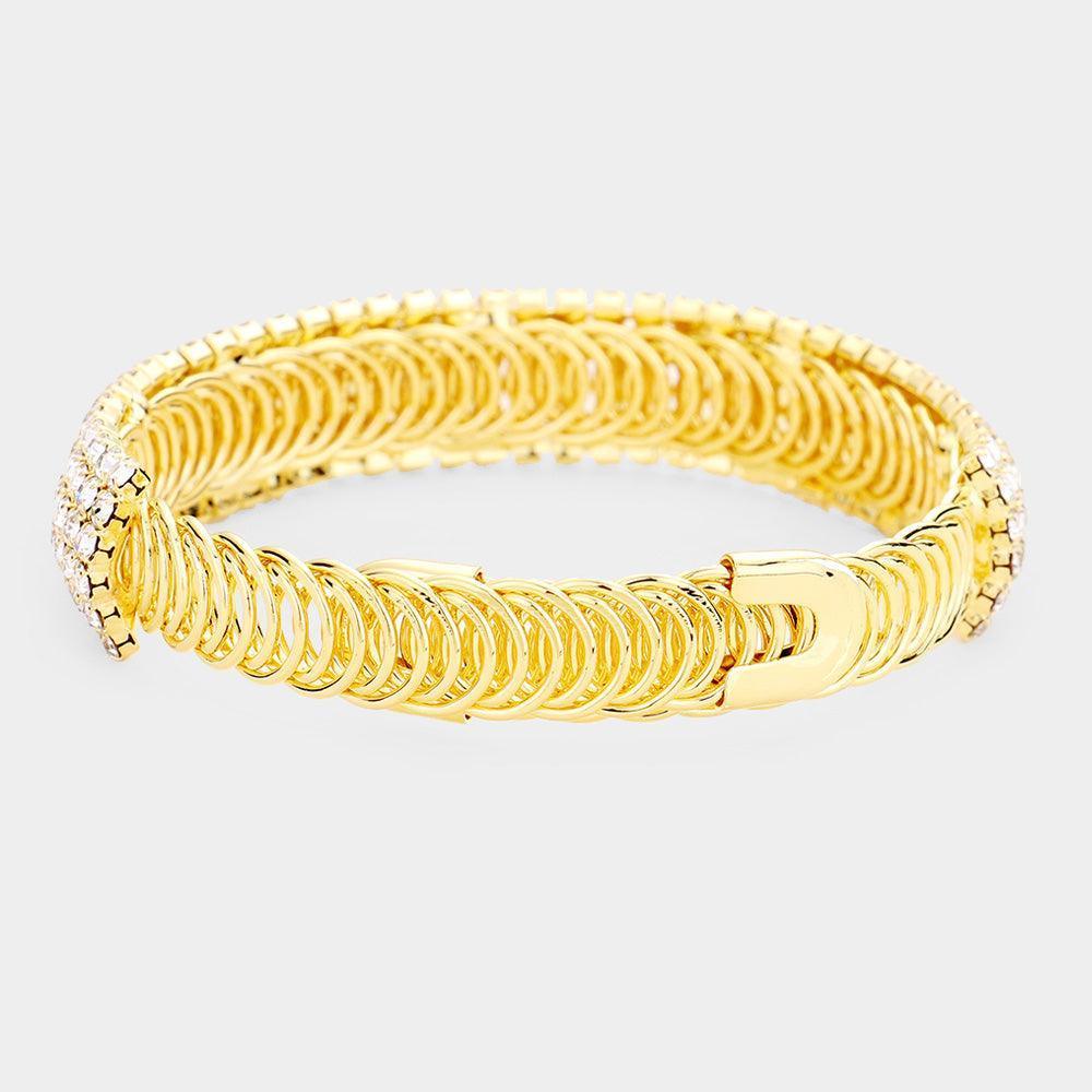 Gold Crystal Rhinestone Pave Adjustable Evening Bracelet - Jewelry Store by Erik Rayo