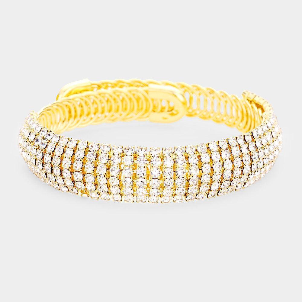 Gold Crystal Rhinestone Pave Adjustable Evening Bracelet - Jewelry Store by Erik Rayo
