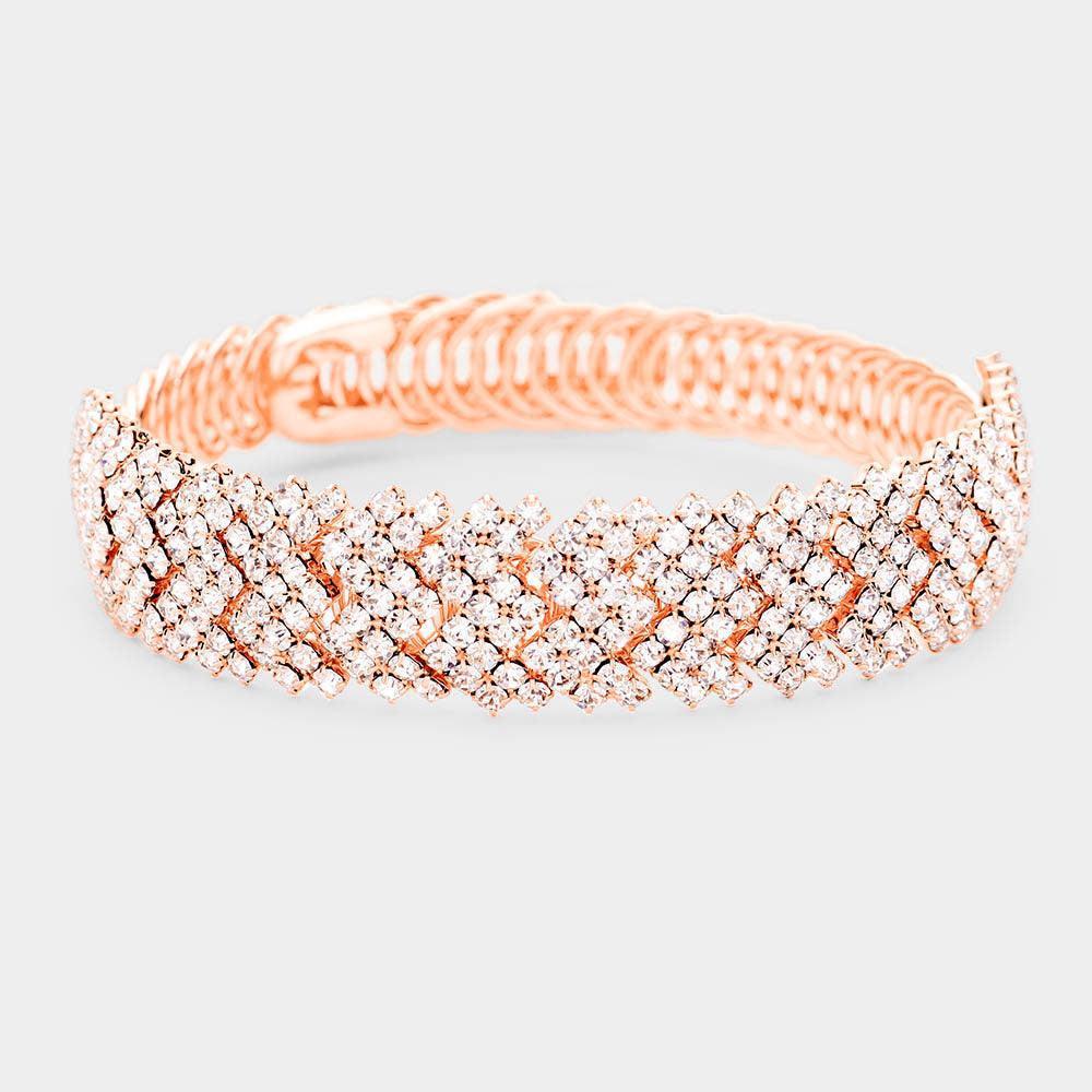 Rose Gold Rhinestone Pave Adjustable Evening Bracelet - Jewelry Store by Erik Rayo