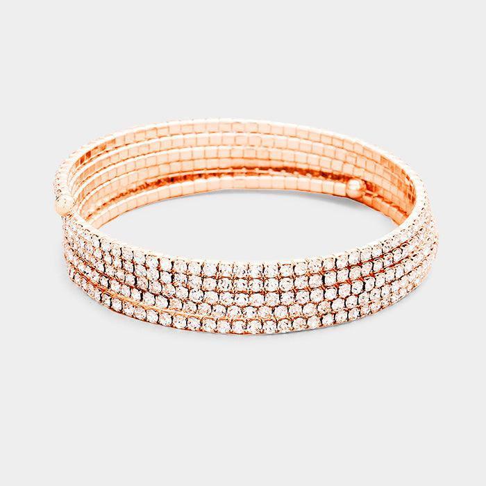 Rose Gold 5Rows Crystal Rhinestone Pave Coil Bracelet - Jewelry Store by Erik Rayo