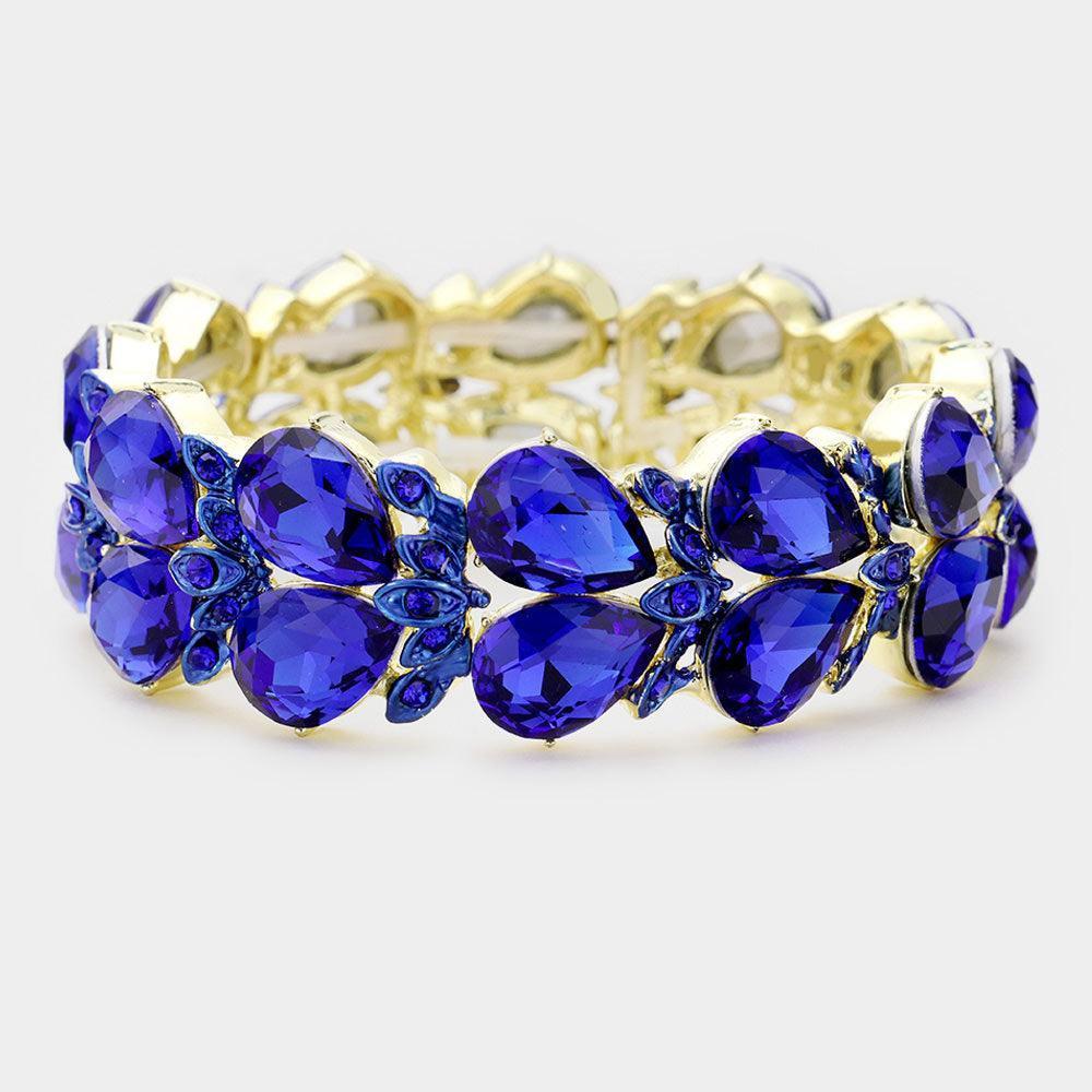 Gold Double Teardrop Crystal Stretch Evening Bracelet - Jewelry Store by Erik Rayo